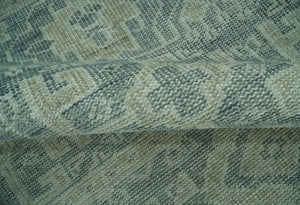 Blue, Beige and Silver 8x10 Hand Knotted Tribal Design wool area rug