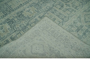 Blue, Beige and Silver 8x10 Hand Knotted Tribal Design wool area rug