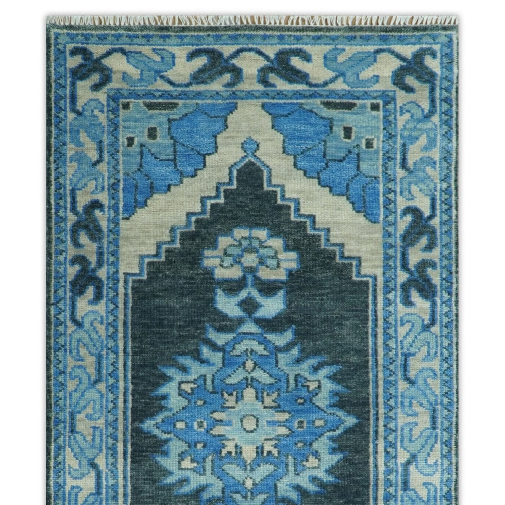 Blue and Black  Hand Knotted  Traditional Heriz Multi Size Wool Area Rug