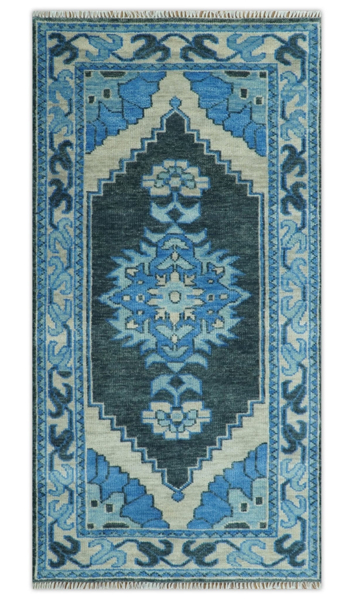 Blue and Black  Hand Knotted  Traditional Heriz Multi Size Wool Area Rug