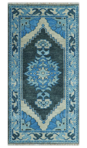 Blue and Black  Hand Knotted  Traditional Heriz Multi Size Wool Area Rug