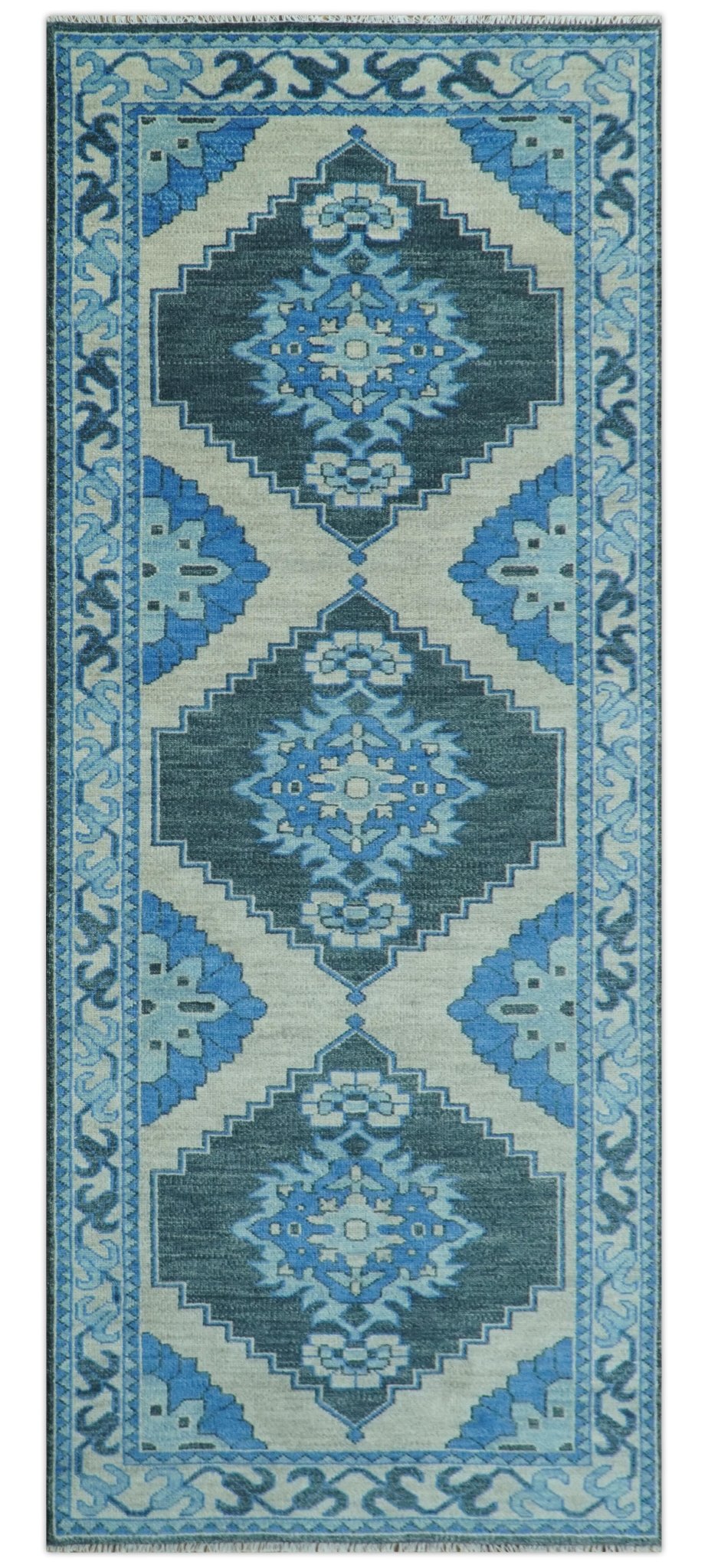 Blue and Black  Hand Knotted  Traditional Heriz Multi Size Wool Area Rug