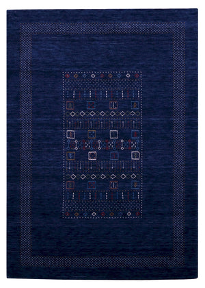 Blue Center Pattern Hand Loomed Wool Area Rug