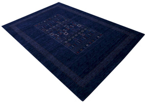 Blue Center Pattern Hand Loomed Wool Area Rug