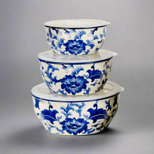 Blue Garden Chinoiserie 3-Piece Storage Bowls Set-Bowls