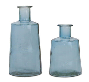 Blue-glass-tapered-bottle-vase-(set-of-2)-Vases