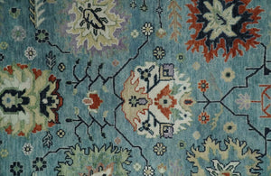 Blue, Ivory and Beige 8x10 and 9x12 Hand knotted Traditional Oushak Wool Area Rug