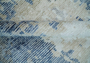 Blue, Ivory and Beige Hand Knotted Abstract 8x10 Bamboo Silk Area Rug | TRD2911
