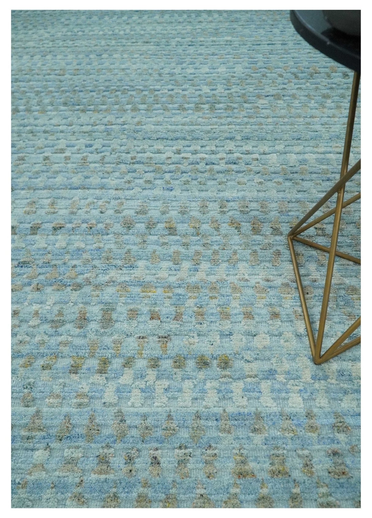 Blue, Ivory and Brown Hand carved Texture Hand Knotted 9x12 Wool Area Rug