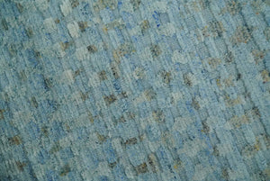 Blue, Ivory and Brown Hand carved Texture Hand Knotted 9x12 Wool Area Rug