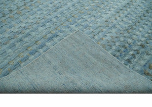Blue, Ivory and Brown Hand carved Texture Hand Knotted 9x12 Wool Area Rug