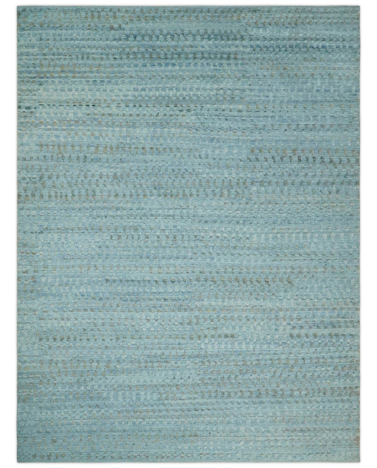 Blue, Ivory and Brown Hand carved Texture Hand Knotted 9x12 Wool Area Rug