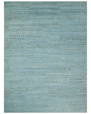 Blue, Ivory and Brown Hand carved Texture Hand Knotted 9x12 Wool Area Rug