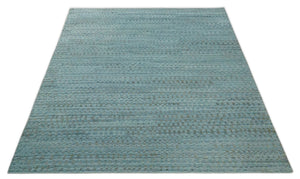 Blue, Ivory and Brown Hand carved Texture Hand Knotted 9x12 Wool Area Rug