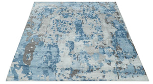 Blue, Silver and Brown Hand knotted Abstract wool and Silk Blended 8x10 Area Rug