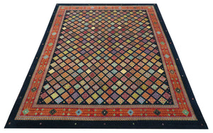 Blue Modern Geometrical Design 9x12 Hand Knotted wool Area Rug