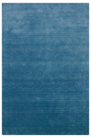 Blue Modern Solid Design Hand Loomed Wool Area Rug