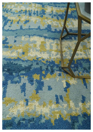 Blue, Olive and Ivory Modern abstract Hand Knotted 5x8 wool Area Rug