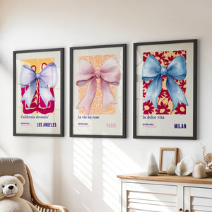 Girly Bow Wall Art Trio. Preppy Pastel Fashion Quotes Posters