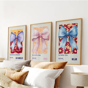 Girly Bow Wall Art Trio. Preppy Pastel Fashion Quotes Posters