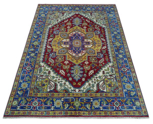 Blue, Maroon and Gold Hand Knotted Antique 9x12 Traditional Wool Rug