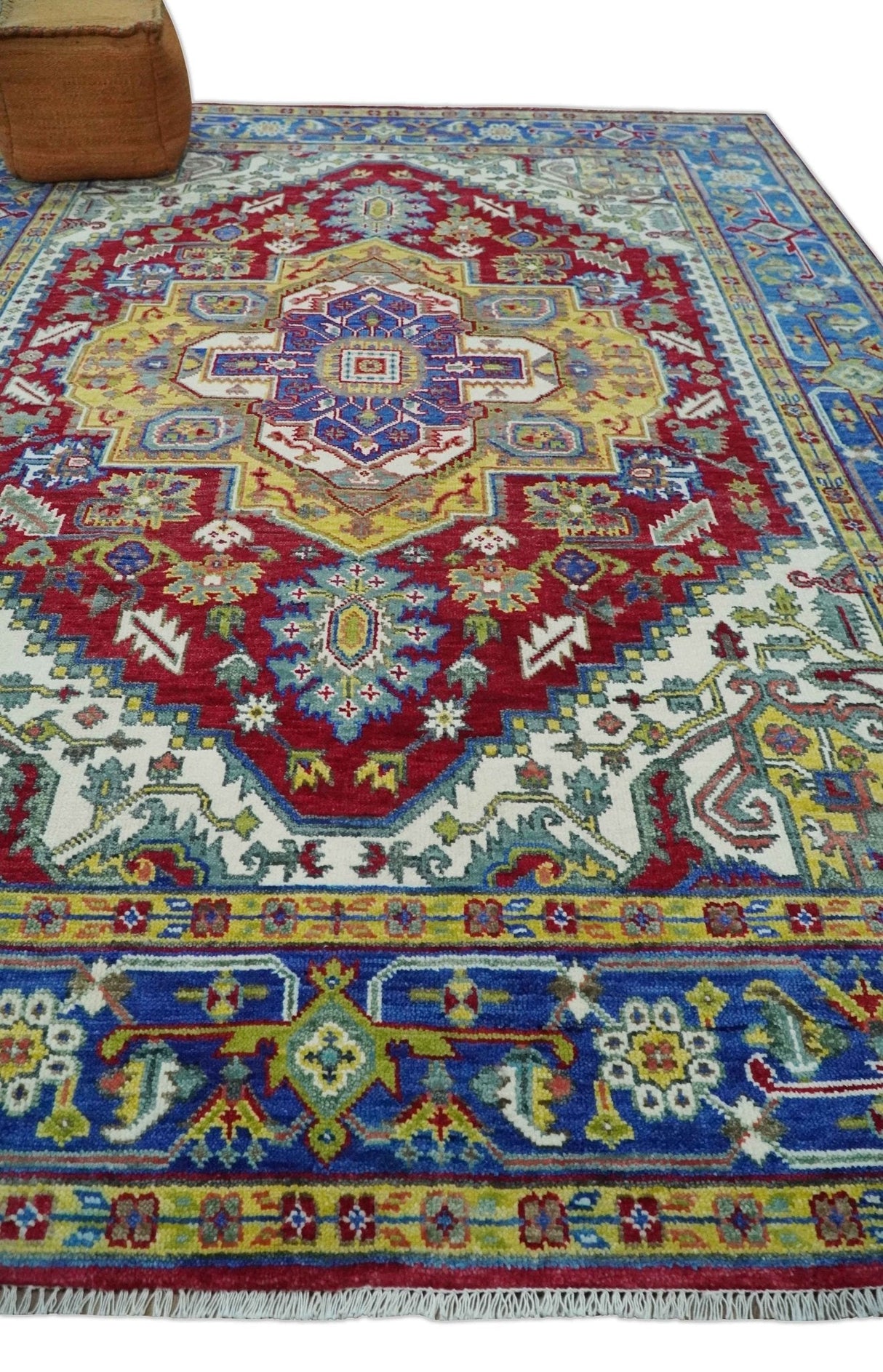 Blue, Maroon and Gold Hand Knotted Antique 9x12 Traditional Wool Rug