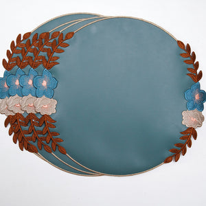 Jasmine Blue Round Faux Leather Placemats