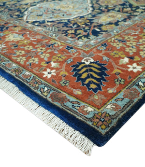 Blue, Rust and Mustard Traditional Large Design 8.4x10 fine wool area rug
