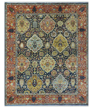Blue, Rust and Mustard Traditional Large Design 8.4x10 fine wool area rug