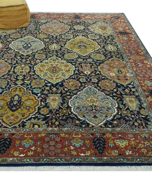 Blue, Rust and Mustard Traditional Large Design 8.4x10 fine wool area rug