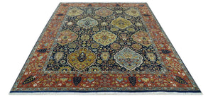 Blue, Rust and Mustard Traditional Large Design 8.4x10 fine wool area rug