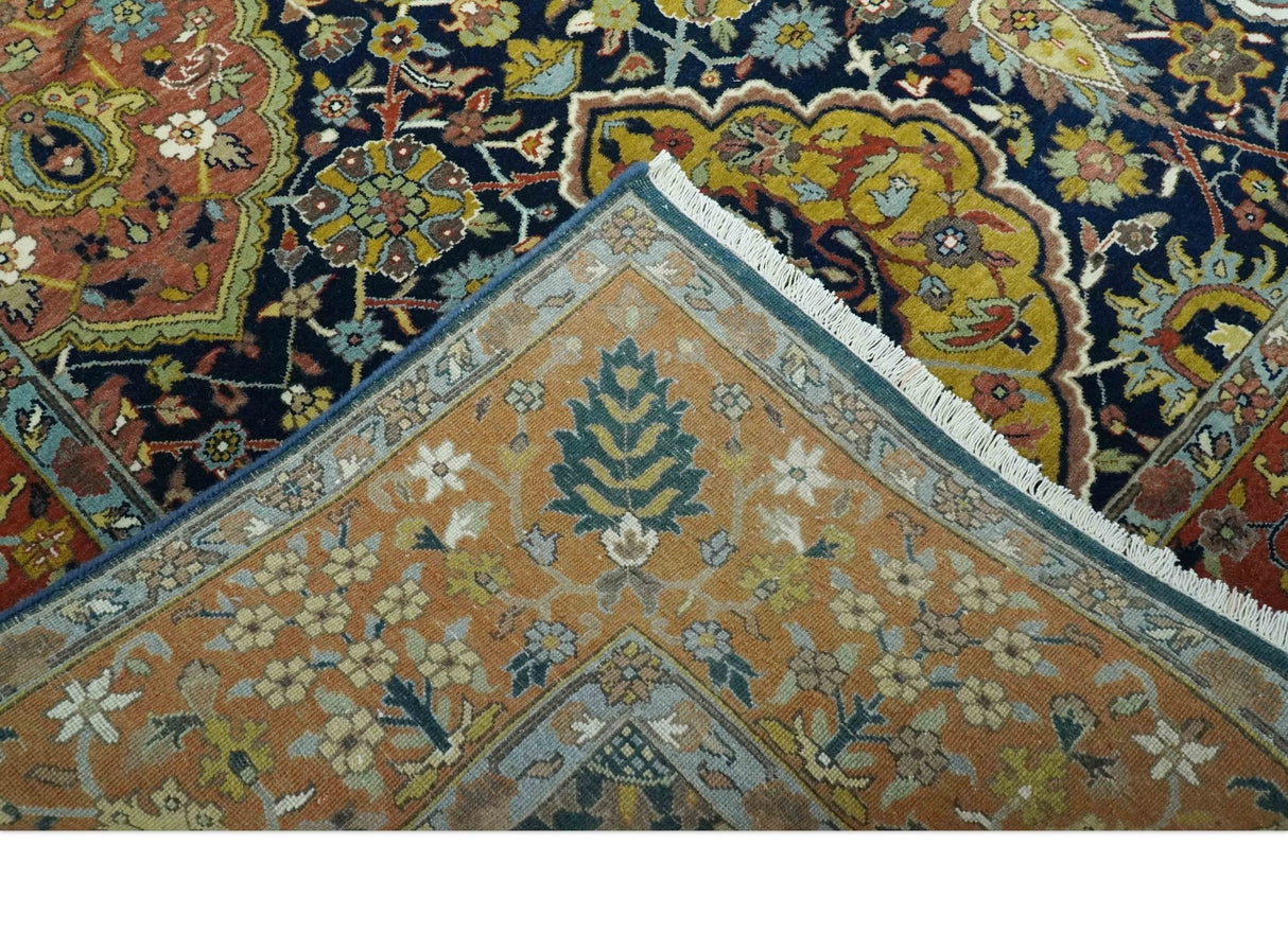 Blue, Rust and Mustard Traditional Large Design 8.4x10 fine wool area rug