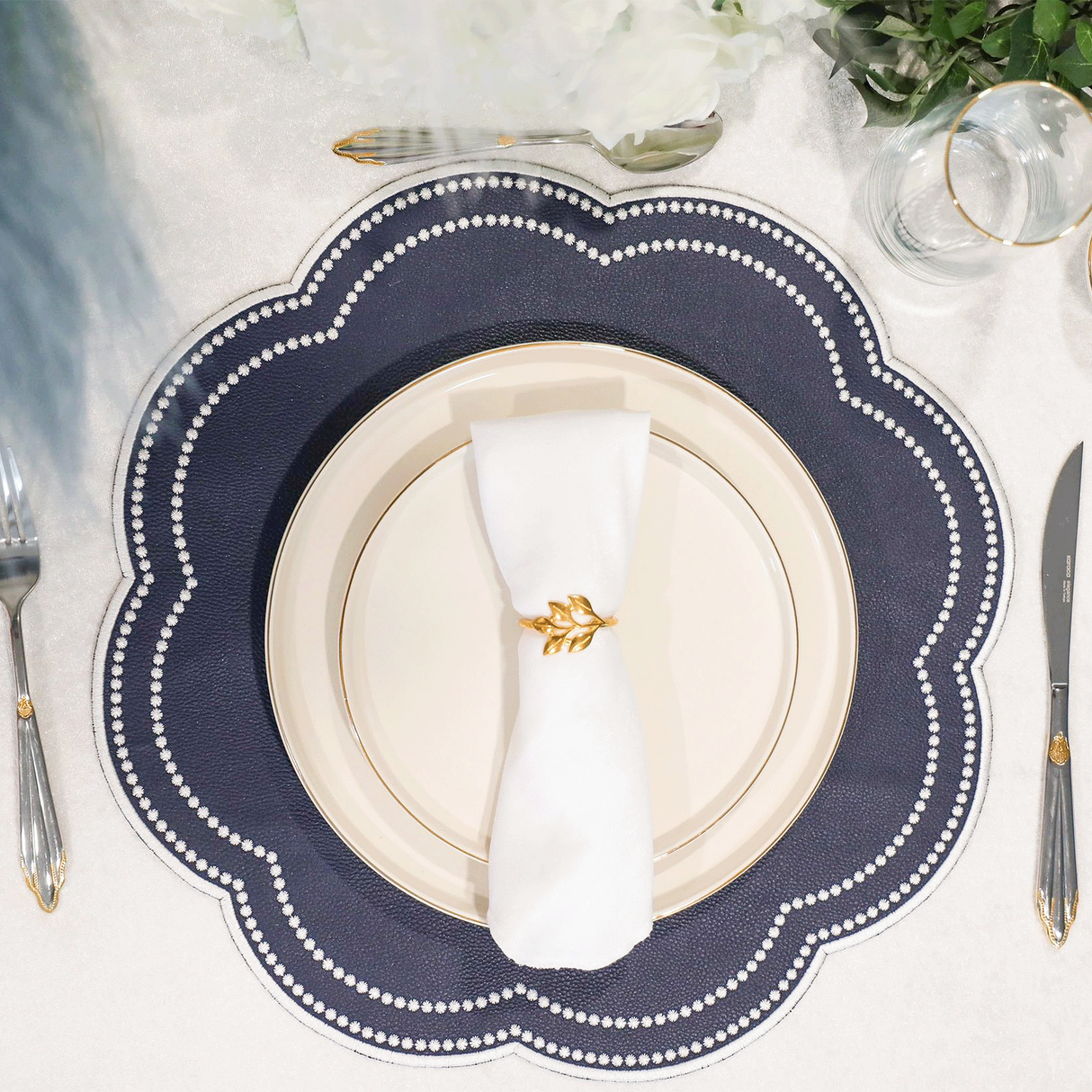 NURTURE BLUE SCALLOPED FAUX LEATHER PLACEMAT