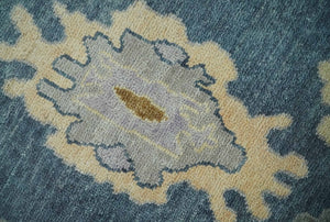 Blue, Silver and Beige Hand knotted Traditional Oushak 9x12 Wool Area Rug