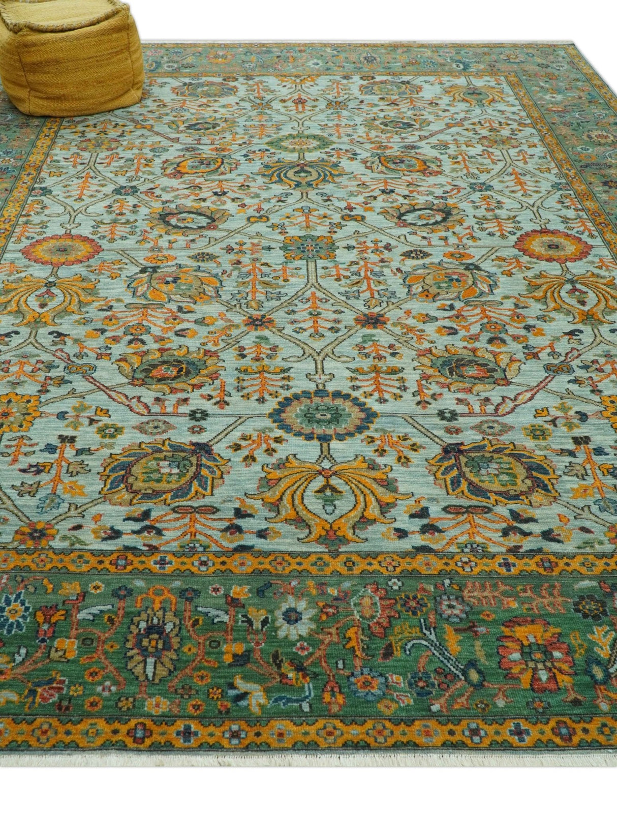 Blue Traditional Turkish knot fine 9.6x12 Hand knotted Wool Area Rug