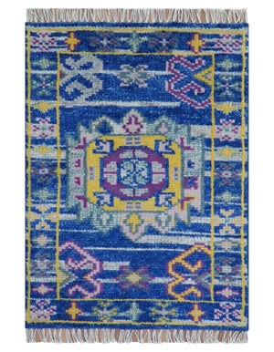 Blue Transitional Design 2x3 Hand knotted  Wool Area Rug