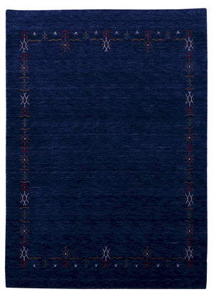 Blue Tribal Border Design Hand Loomed Wool Area Rug