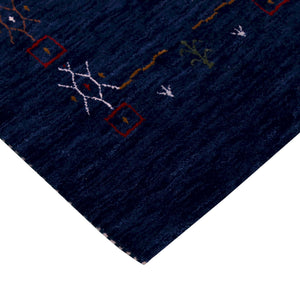 Blue Tribal Border Design Hand Loomed Wool Area Rug