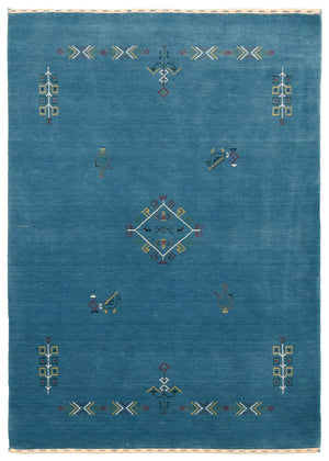 Blue Tribal Center Medallion Design Hand Loomed Wool Area Rug