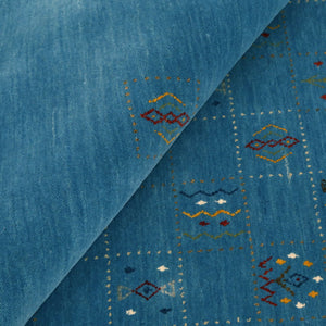 Blue Tribal Design Hand Loomed Wool Area Rug