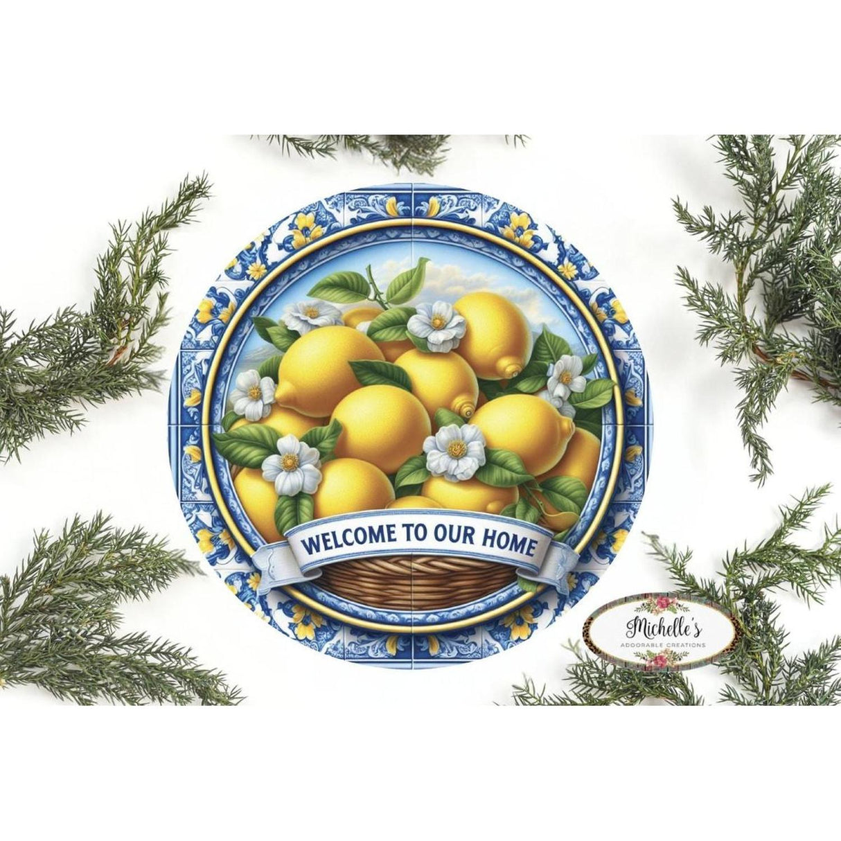 Blue Welcome To Our Home Lemon Round Sign