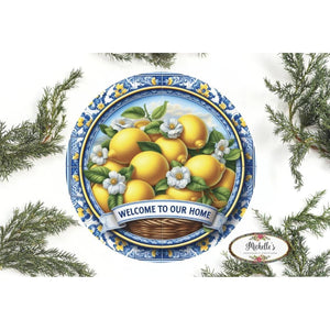 Blue Welcome To Our Home Lemon Round Sign