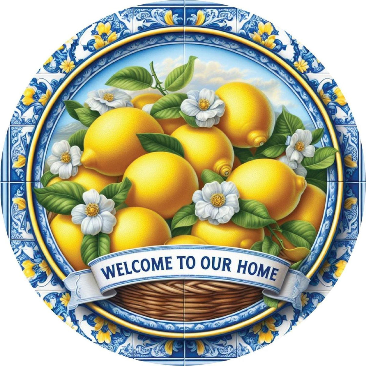 Blue Welcome To Our Home Lemon Round Sign