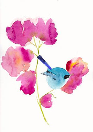 Bluebird in the Flowers Art Print Vibrant Nature Wall Art for Home