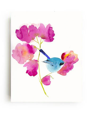 Bluebird in the Flowers Art Print Vibrant Nature Wall Art for Home
