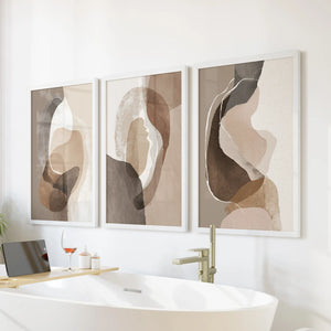 Neutral Abstract Wall Art Set of 3. Modern Earth Tone Prints