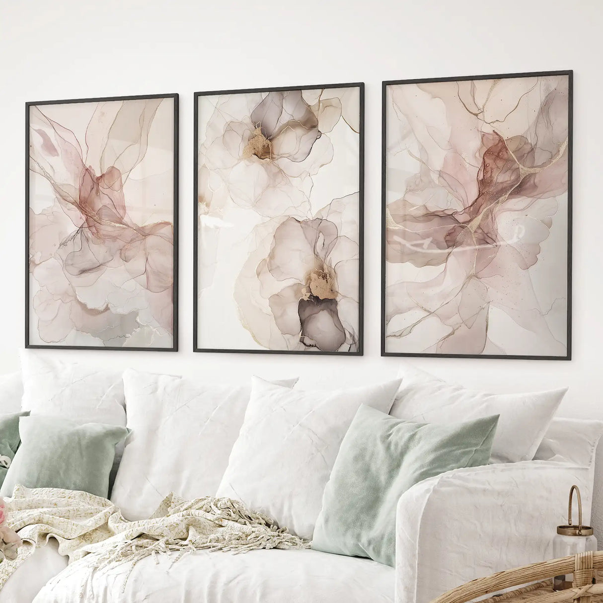 Neutral Watercolor Wall Art. Modern Minimalist Abstract Triptych