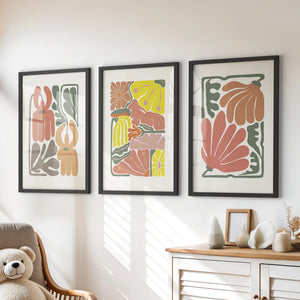 Boho Chic Botanical Decor. Set of 3 Abstract Flowers Prints