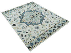 Hand Tufted Blue, Camel and Ivory Medallion Design Wool Area Rug