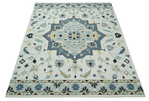 Hand Tufted Blue, Camel and Ivory Medallion Design Wool Area Rug